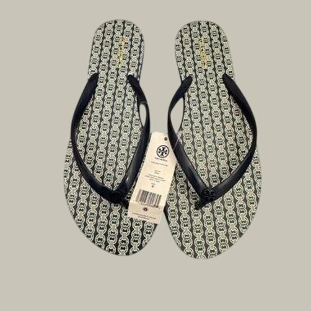 Tory Burch Chelsea Flip Flop Navy Gemini Link Sandals Women's Size 10 NEW